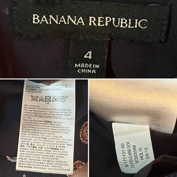 Banana Republic Foulard Ruffle Yoke Sleeve Shift Silk Dress Navy Burgundy 4 - Picture 10 of 11